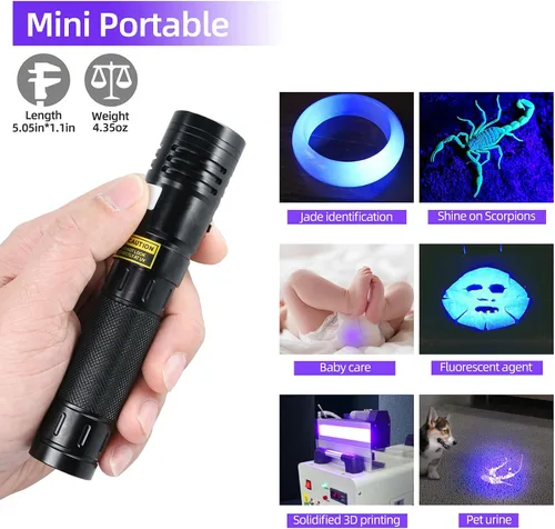Miniatura 6 de DARKBEAM Linterna UV de 365 nm LED de luz negra, linternas ultravioleta, potente lámpara recargable USB -C Woods, resistente al agua enfocable