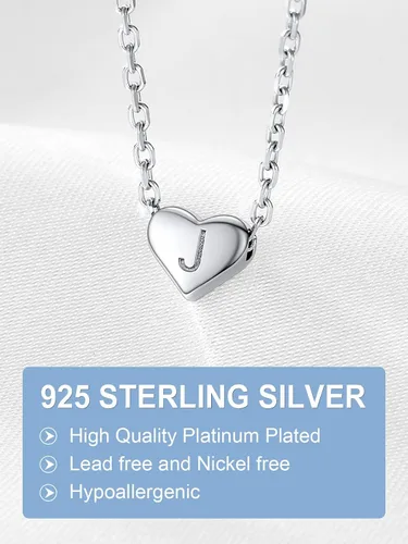 Miniatura 6 de SILVERCUTE Pequeños collares con inicial de plata de ley 925 con dije de letra A-Z para mujeres y niñas, gargantilla de corazón de 16 pulgadas + 2