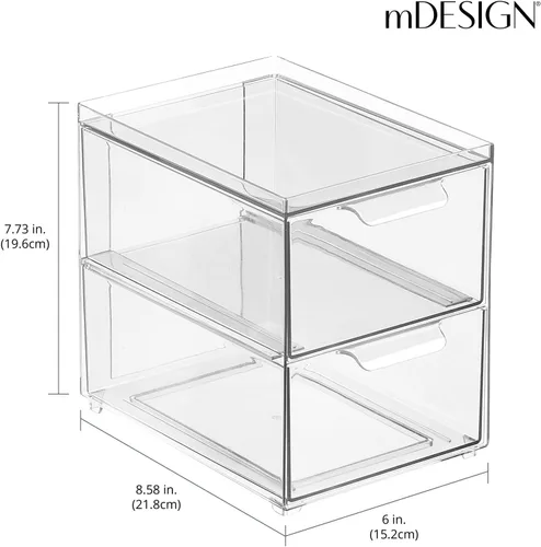 Miniatura 3 de mDesign Contenedores de Almacenamiento Apilables con 2 Cajones Extraíbles - Organizadores de Cajones de Plástico Apilables para Baño Principal