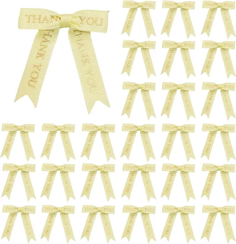 Miniatura 18 de Meseey 30 lazos de cinta con estampado dorado de agradecimiento de 2.5 pulgadas, lazos pequeños para envolver regalos Blanco