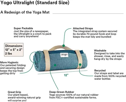 Miniatura 6 de Yogo Esterilla de Yoga de Viaje Plegable Ultraligera con Correas Incorporadas, Goma Vegetal Certificada FSC®, Agarre Adherente, Antideslizante, La