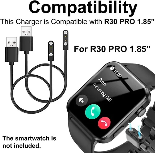 Miniatura 3 de Cargadores compatibles con reloj deportivo IOWODO R30 Pro de 1.85 pulgadas, paquete de 2, negro, CHGRR30PRO