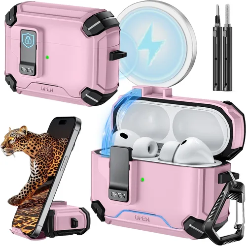 Miniatura 14 de Inesore for AirPods Pro 3 Case (2025) with Phone Stand Design, Compatible with MagSafe, Auto-Locking Case Cover for Air Pods Pro 3rd with Cleaning