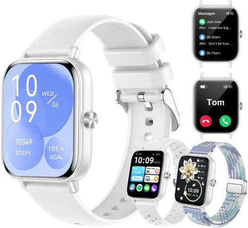 Miniatura 8 de Reloj inteligente para mujeres y hombres, reloj inteligente con pantalla táctil HD de 1.83 pulgadas con llamadas Bluetooth, hacer llamadas, Blanco