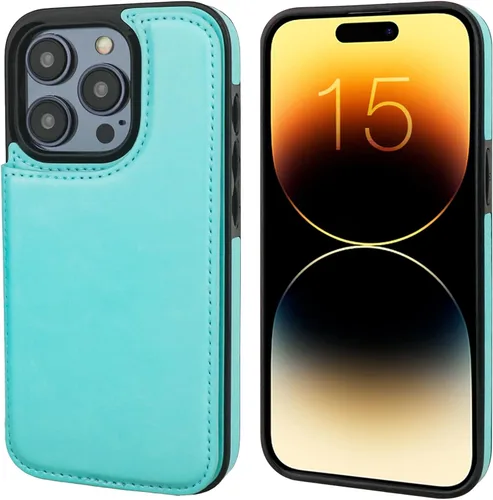 Miniatura 3 de ONETOP Funda tipo cartera compatible con iPhone 15 Pro con soporte para tarjetas, funda de piel sintética con ranuras para tarjetas, doble cierre