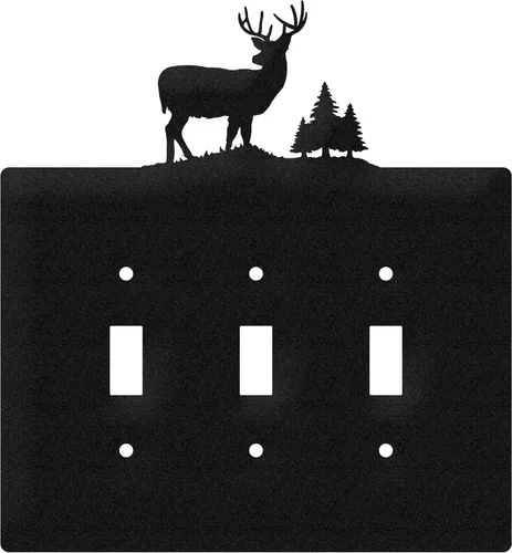 Miniatura 5 de SWEN Products Deer Wildlife - Cubierta para placa de pared (interruptor doble, negro)
