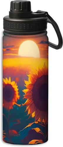 Miniatura 16 de OOZ Calavera y flores patrón 18 oz deportes aislados botellas de agua de acero inoxidable para correr, senderismo, ciclismo, escalada, negro Negro 8