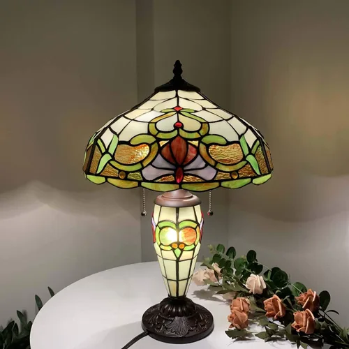 Miniatura 3 de Bieye L10800 Lámpara de mesa barroca estilo Tiffany con base iluminada para mesita de noche, sala de estar, dormitorio, 14 pulgadas de ancho x 21