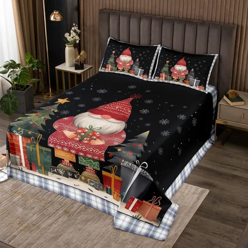 Juego de edredón ligero con temática navideña para niños y adolescentes, colcha de gnomos de Navidad, funda de cama de Papá Noel, juego de ropa de