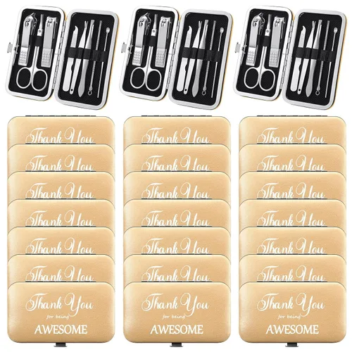 Miniatura 12 de Therwen - Juego de 24 juegos de manicura, cortaúñas de acero inoxidable, 8 en 1, kit de aseo de uñas, regalo de agradecimiento a los empleados, Negro