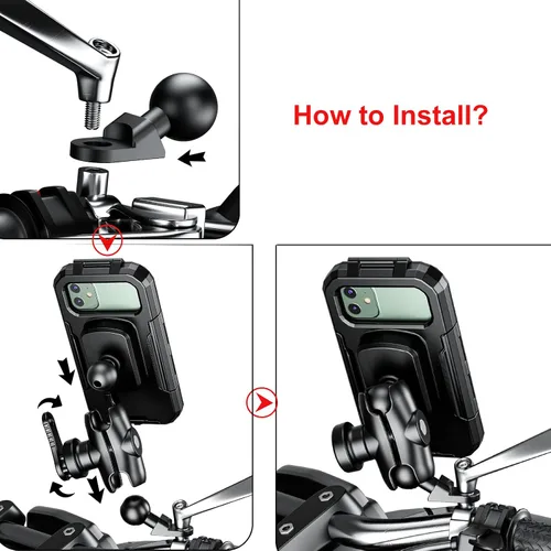 Miniatura 5 de iMESTOU Soporte de teléfono impermeable para espejo retrovisor, soporte para teléfono de motocicleta de 1 pulgada con brazo de doble enchufe
