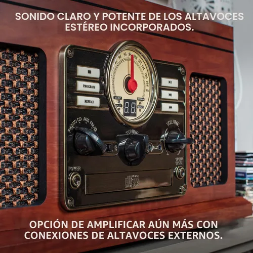 Miniatura 6 de Victrola The Quincy - Reproductor de discos Bluetooth 6 en 1 y centro multimedia con altavoces integrados, tocadiscos de 3 velocidades, reproductor