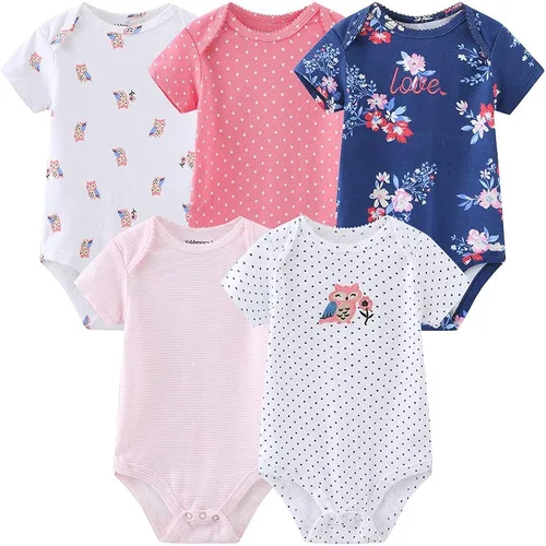 Kiddiezoom Body unisex de algodón para recién nacido de 0 a 12 meses, regalo para bebé, paquete de 5 unidades