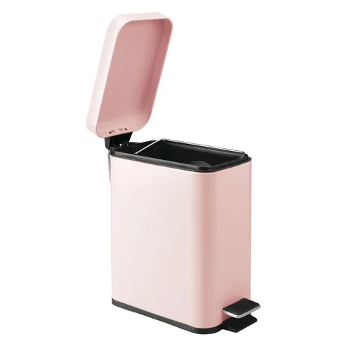Miniatura 7 de mDesign Pequeño y moderno cubo de basura rectangular de metal con tapa y pedal de 1.3 galones, compacto, con cubo interior extraíble y asa