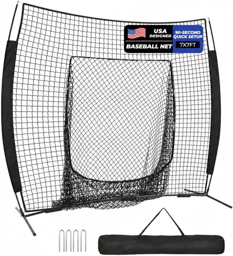 Miniatura 7 de 7 x 7 ft Baseball Net, Baseball Softball Batting Net for Practice Hitting Pitching Fielding, Quick Setup, Portable, with Carry Bag, 4 Ground Stakes