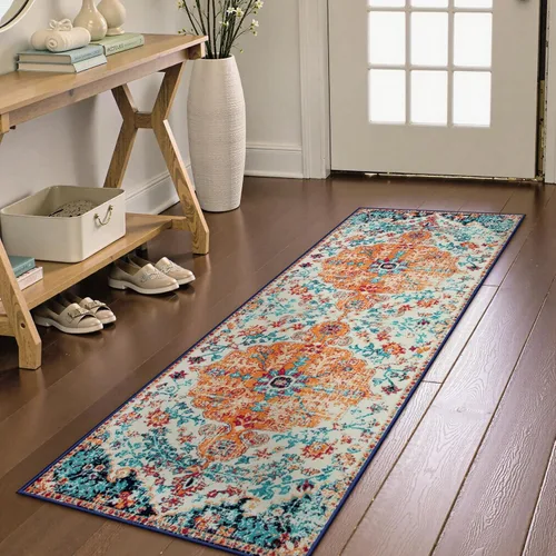 Miniatura 75 de Lahome Alfombra bohemia con medallón floral, 4 x 6 pies, color verde azulado, suave, lavable, antideslizante, apta para mascotas, alfombra
