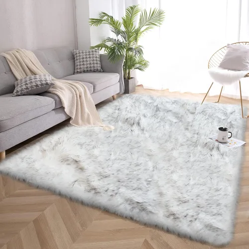 Miniatura 49 de Goolela Alfombra esponjosa de piel sintética de oveja sintética de 4 x 6 pies, color gris, para dormitorio, mesita de noche, alfombra suave de felpa
