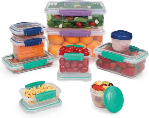 Miniatura 12 de Sistema KLIP IT Rectangular Collection Recipiente de almacenamiento de alimentos, 33.8 onzas/1.0 L, transparente/azul, 3