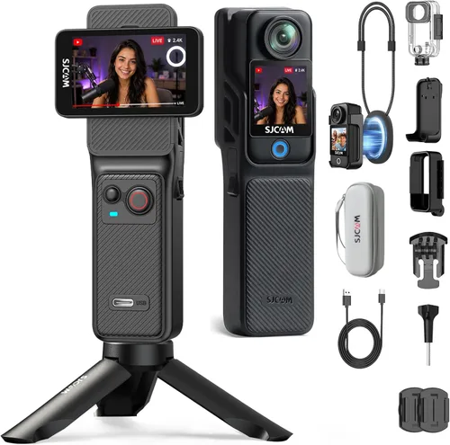 SJCAM C400 4K Travel Vlogging Cámara,Cámara corporal de grabación 7H para creadores y bloggers de YouTube, estabilizador de 6 ejes y pantalla táctil