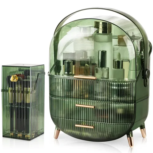 Miniatura 9 de CANITORON Organizador de maquillaje, organizador de cuidado de la piel de gran capacidad para tocador, organizador de cosméticos con 2 cajones