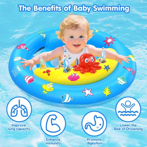 Miniatura 3 de Flotador de piscina para bebé con toldo, flotador de natación inflable para bebés con protección solar UPF50+, flotador de piscina para bebés