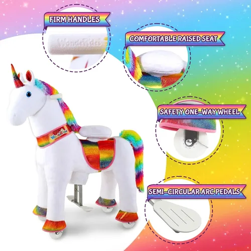 Miniatura 3 de WondeRides Juguete de Montar Unicornio Caballo Pony Arcoíris, Juguete de Pony Unicornio de Montar de 30.1 Pulgadas de Altura, Animal Caminante
