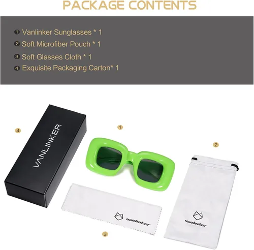 Miniatura 6 de VANLINKER Lindas gafas de sol cuadradas infladas para mujeres y hombres, gafas gruesas retro con marco grueso divertido máscara sombras VL9733