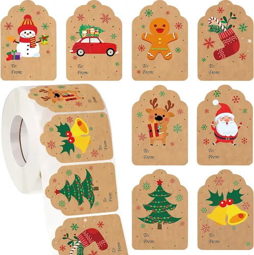 Miniatura 12 de Zonon 720 Piezas Etiquetas Autoadhesivas para Regalos de Navidad Etiquetas de Nombre Kraft de Navidad Pegatinas Kraft Natural de Navidad Etiquetas