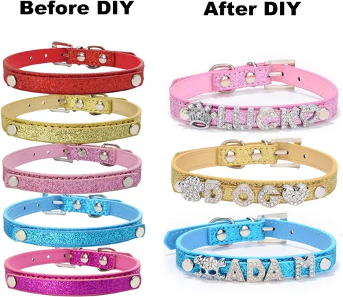 Miniatura 2 de THAIN Collares de perro brillantes personalizados con nombre, collar personalizado con diamantes de imitación para perros pequeños, medianos y Rosa