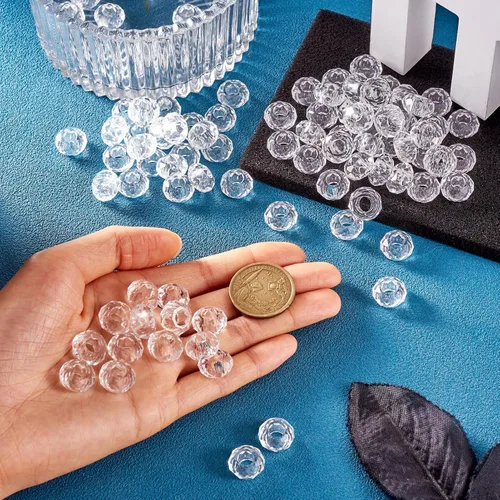 Miniatura 4 de KISSITTY - 100 cuentas europeas facetadas de vidrio transparente a granel, cuentas espaciadoras sueltas de cristal a granel, sin núcleo de metal