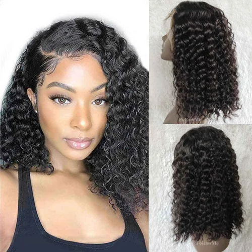 Miniatura 13 de Pelucas de cabello humano rizado rizado de 13 x 4 pulgadas con encaje frontal de oreja a oreja para mujeres, 1B, 8 pulgadas, corto, sin pegamento