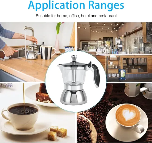 Miniatura 3 de Qiilu Cafetera de acero inoxidable para 4 tazas, para estufa, cafetera, suministros de cocina