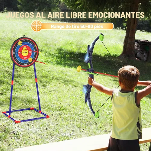Miniatura 8 de Kmuxilal Paquete de 2 Arcos y Flechas para Niños con Luces LED Intermitentes, 14 Flechas con Ventosa y Diana de Pie Fluorescente - Juego de Tiro