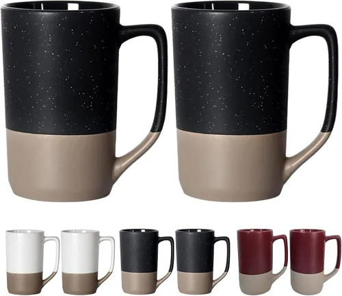 Juego de 2 tazas de café grandes de 16 onzas, tazas de té negro para comedor, tazas altas de cerámica con asa, taza grande a granel con moteado para