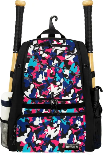 Miniatura 12 de Bolsa de béisbol juvenil con compartimento ventilado para zapatos, bolsa de bate de sóftbol para guantes de bateo, casco, equipo de teeball - Rosado
