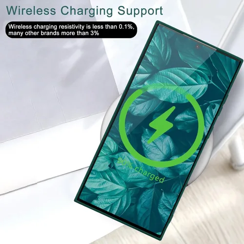 Miniatura 5 de Wirvyuer Funda para Samsung Galaxy S22 Ultra, bonita funda delgada a prueba de golpes con soporte de carga inalámbrica y protección, verde