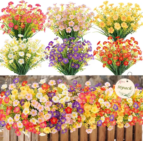 Miniatura 15 de MACTING Flores artificiales para exteriores, 6 paquetes de flores falsas resistentes a los rayos UV que no se decoloran, plantas de imitación
