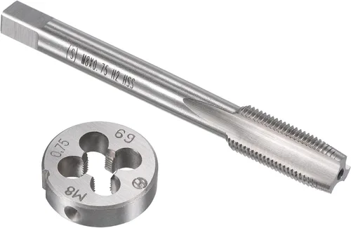 Miniatura 13 de uxcell M10 x 0.059 in Juego de llaves métricas y troqueles, rosca de máquina con troquel de roscado redondo, kit de grifo y troquelado