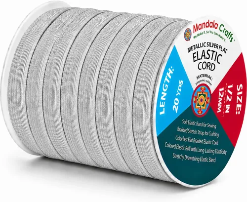 Miniatura 99 de Mandala Crafts - Rollo de cordón elástico plano para costura y manualidades Blanco