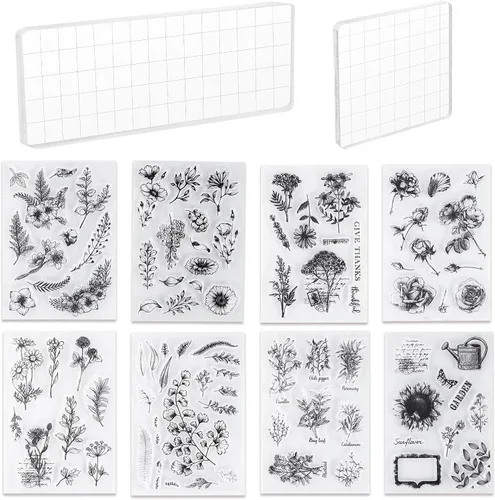 Miniatura 15 de UCEC 8 hojas de sellos transparentes de flores para hacer tarjetas, sellos de silicona para manualidades, sello de flores de goma transparente
