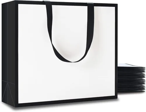 Miniatura 8 de YACEYACE Bolsas de regalo en blanco y negro con asas, 20 unidades de 8 x 4.25 x 10 pulgadas, bolsas de regalo de papel kraft blanco y negro, bolsa