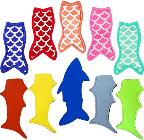 Bolsas con soporte para paletas de sirenas y tiburones, fundas reutilizables para paletas congeladoras, 10 unidades Sirena y tiburón