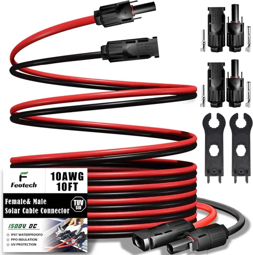 Miniatura 13 de Cable de Extensión Solar de Doble Hilo de 50 Pies - 10AWG (6mm) Negro y Rojo con Conectores de Panel Solar IP67 para Uso en Exteriores y Marino