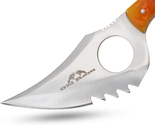 Miniatura 3 de Cuchillo desollador de hoja fija hecho a mano, 7.25 pulgadas en total, 4.25 pulgadas de acero inoxidable media hoja dentada, mango de resina, con bp