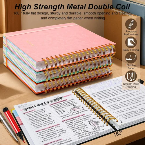 Miniatura 3 de Cuaderno de espiral de tapa dura de 6.2"x 8.2", cuaderno con pestañas y divisores removibles de 300 páginas, cuaderno de 5 divisiones con rayas
