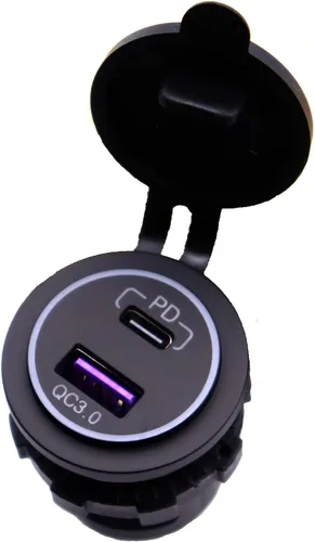 QC3.0 - Enchufe USB A para automóvil, LOKEKE impermeable de 45 W PD USB tipo C y QC3.0 de carga rápida, puerto adaptador de toma de corriente para