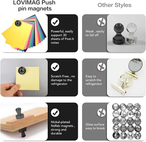 Miniatura 5 de LOVIMAG - Imanes negros para refrigerador, 60 unidades, para pizarra blanca, imanes de neodimio fuertes, pequeños, imanes tipo chincheta de metal