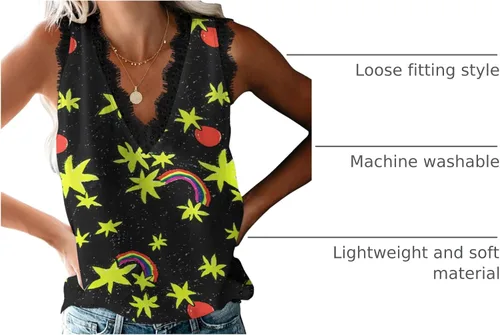 Miniatura 22 de VIISHOW - Camiseta sin mangas, sexy, con cuello en V y bordes de encaje para mujer, camisola de vestir, camisas de gasa, sin mangas, casuales