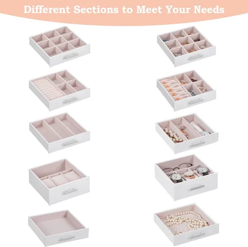 Miniatura 3 de ANWBROAD Caja organizadora de joyas Caja de joyería para mujer con cerradura de 6 niveles Caja de almacenamiento de joyería blanca para aretes