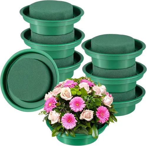 Hahood Paquete de 8 rondas de espuma floral verde en cuencos, kit de arreglo floral para flores frescas y artificiales, 4.7 pulgadas de diámetro,